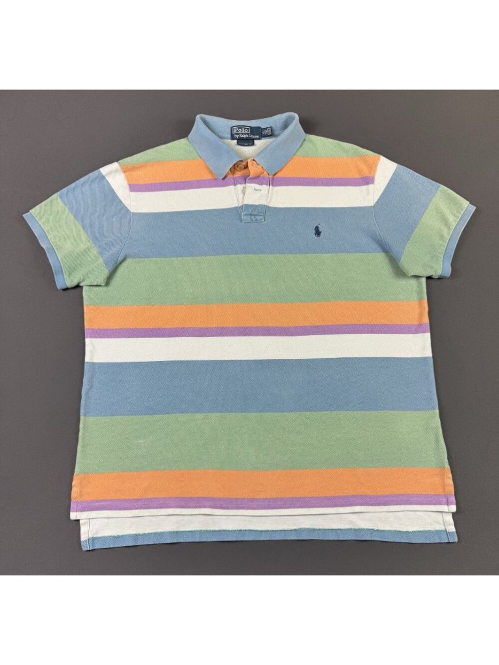 Rare Vintage 90s Polo Ralph Lauren Multicolor Stripe Polo Shirt XL Desinger Art